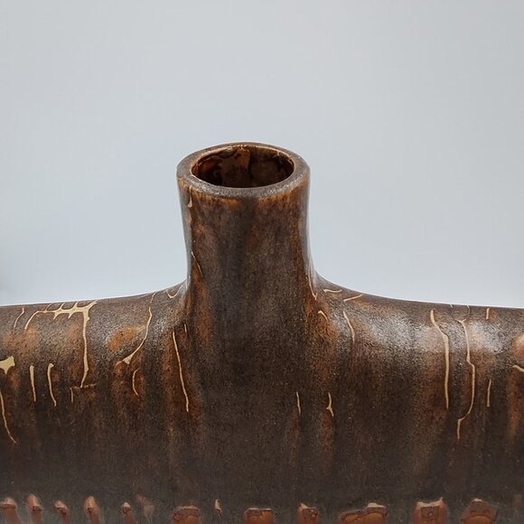 1970s Gorgeous Polichrome Red and Brown Lava Vase in Ceramic. Made in Germany - Picture 8 of 8